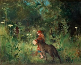 Little Red Riding Hood and the Wolf in the Forest (1881) by Carl Larsson, https://commons.wikimedia.org/wiki/File:Carl_Larsson_-_Little_Red_Riding_Hood_1881.jpg